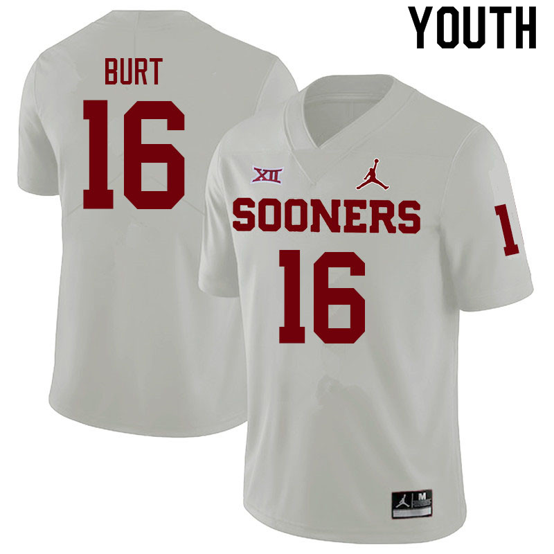 Youth #16 Jamarrien Burt Oklahoma Sooners College Football Jerseys Sale-White - Click Image to Close